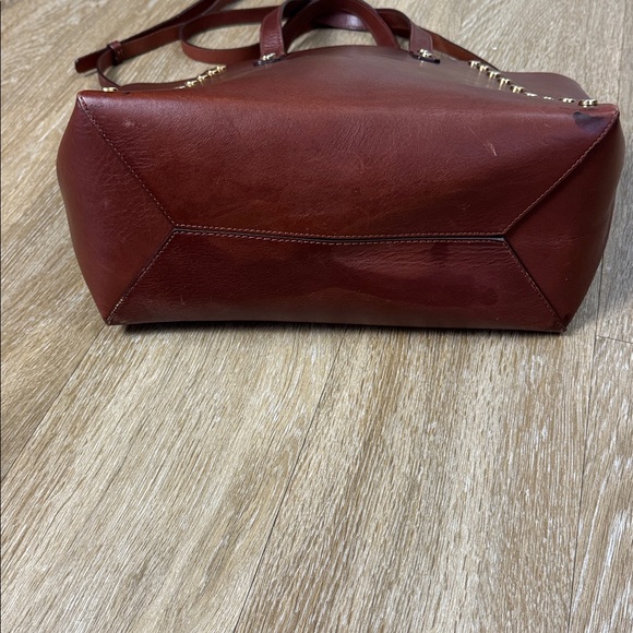 Sandro Paris Abby Cabas Studded Leather Brown Tote Crossbody Bag - Picture 9 of 16